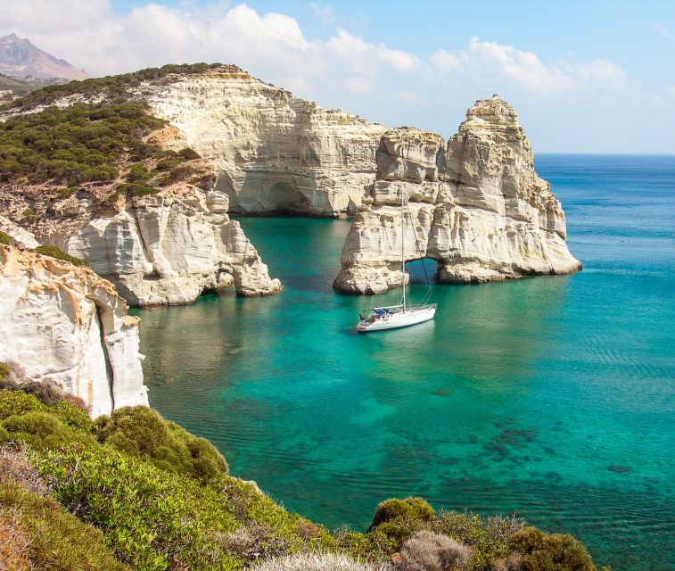 Adamas: Milos & Polyaigos Full-Day Sailboat Tour with Lunch - Lunch beside the cliffs
