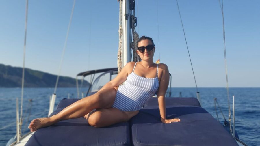 Barcelona: Boat trip with cava in amazing sailboat - Badalona swim stop and crystal-clear water
