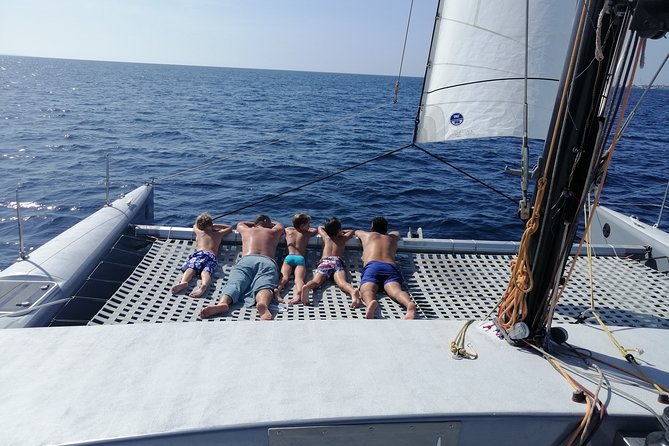 Catamaran F40 Lanzarote sailing - Setting out from Playa Blanca at 11:00
