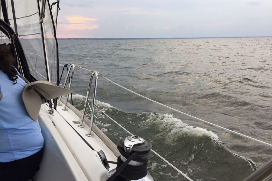 Chesapeake Beach: Beautiful Day Sailing the Chesapeake Bay - Taking the wheel on the return trip