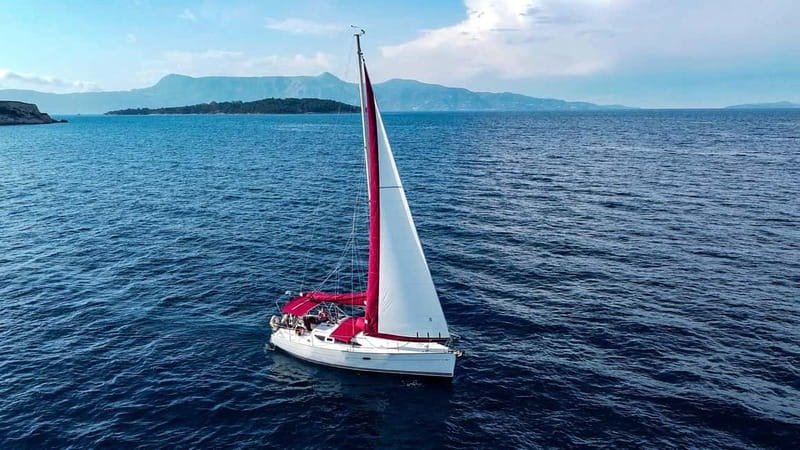 Corfu: Private Sailing Cruise- Swim Stops with Food & Drinks - Sailing toward the first cave swim