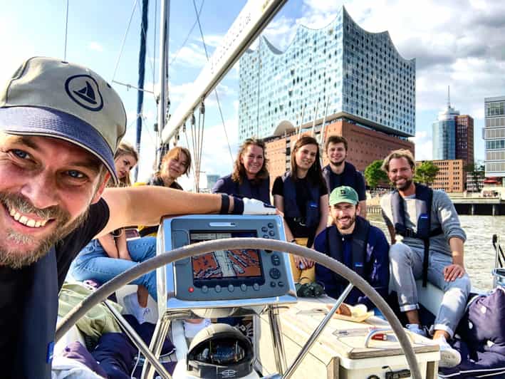 "Cruise in the City" - Sailing Yacht Event, Hamburg/Elbe - Steering in front of Hamburg’s maritime skyline