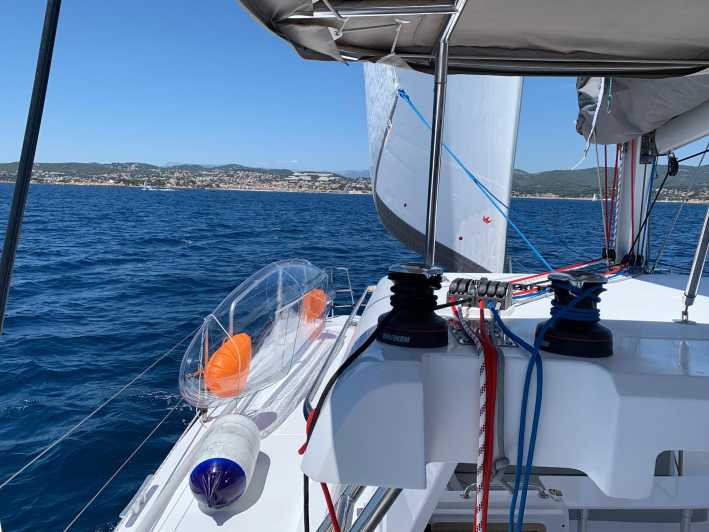 Departure from BRUSC sunset on sailing catamaran - Sailing Toward Six-Fours and Sanary-sur-Mer