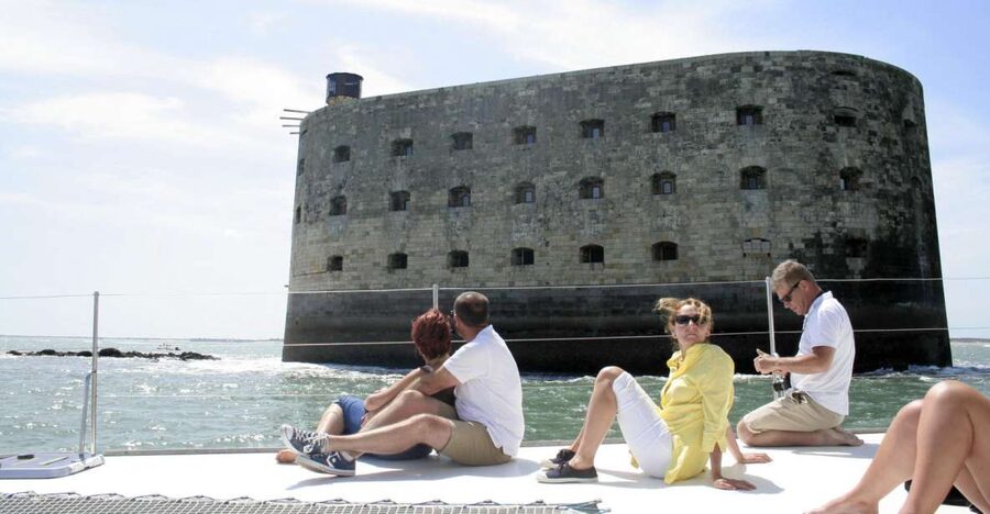 From La Rochelle: Sailing Cruise to Fort Boyard - Crossing La Rochelle Bay past the Richelieu Tower