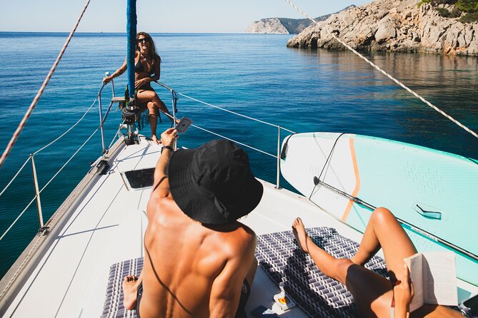 Half Day Private Sailboat around Ibiza's Coves - Slowing down at Cala Es Torrent