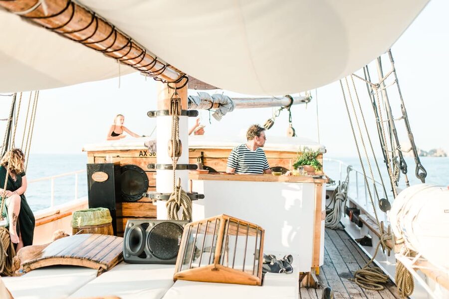 Ibiza Wooden Sail Boat Trip to Formentera - Setting Sail from Ibiza Harbour