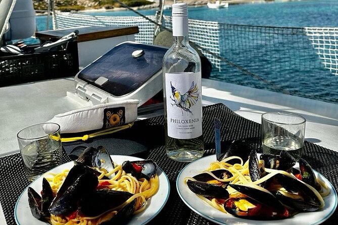 Katerina Sailing Sunrise and Sunset Cruises - A full Cycladic lunch on the way back