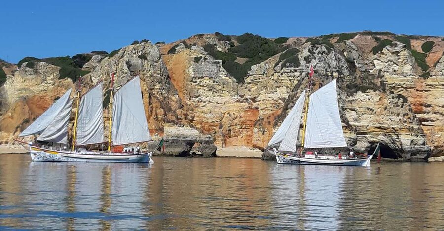 Lagos: Ponta Piedade Sail & Caves Cruise w/Portuguese Tapas - Leaving Lagos Marina on a classic Portuguese boat