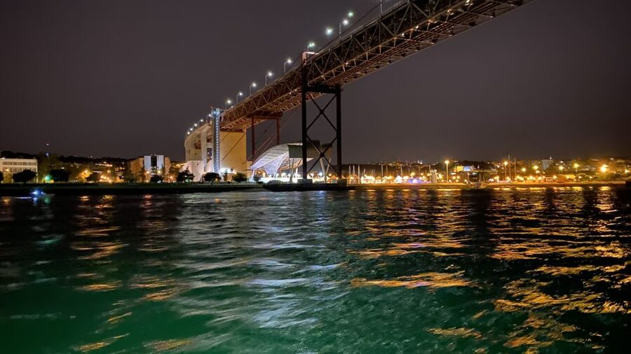 Lisbon: Luxury Sailboat Cruise at Night - Christ the King across the river