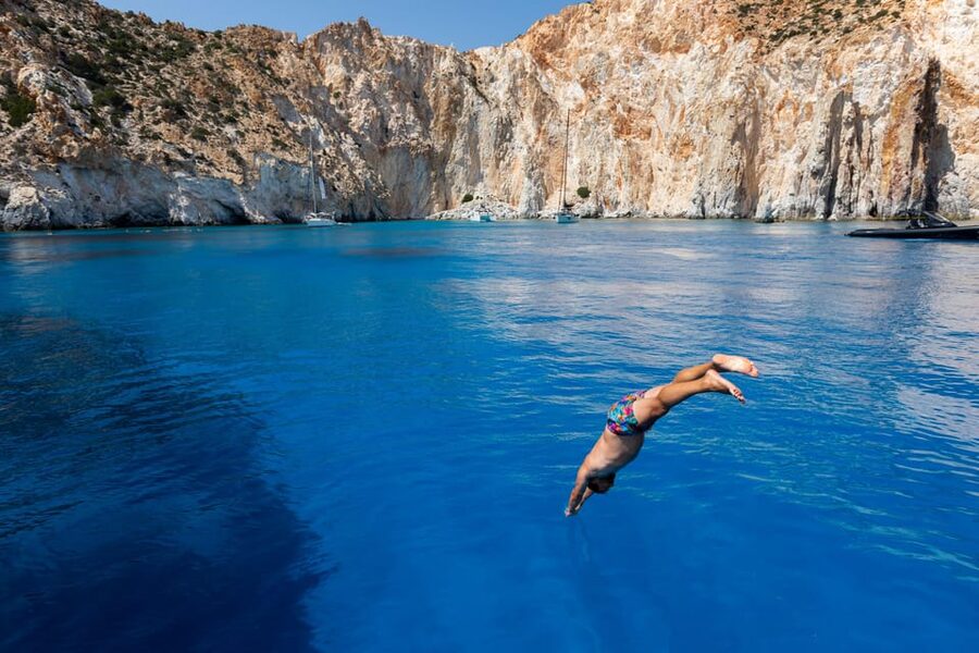 Milos: Full-Day Sailboat Cruise with Food and Open Bar - Gerakas Beach brings lunch and a longer pause