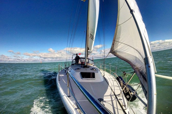 Private Sailing on Beautiful Lake Michigan - Navy Pier, Chicago - Soldier Field and its older columns