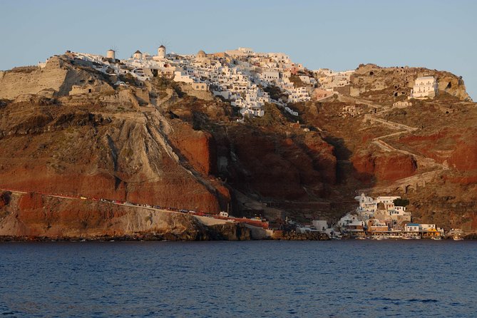 Santorini Caldera Sunset Sailing Cruise with Dinner and Wine - Palea Kameni: warm water, cold entry