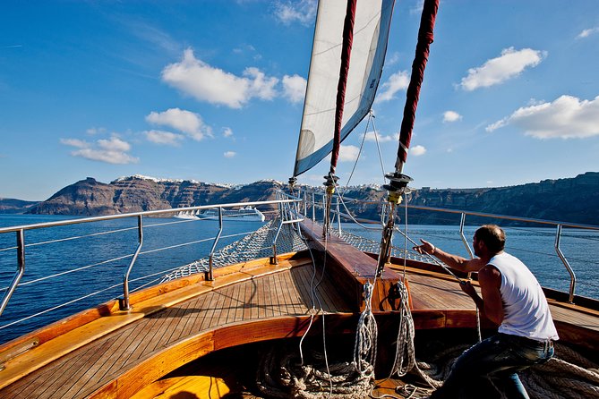 Santorini Caldera Sunset Sailing Cruise with Dinner and Wine - Thirassia Bay: dinner with the caldera around you