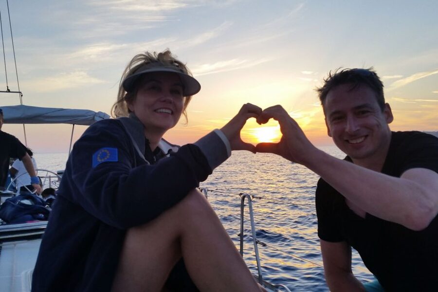 Santorini Caldera: Sunset Sailing Cruise with Meal - Palea Kameni, hot water, and a volcanic swim