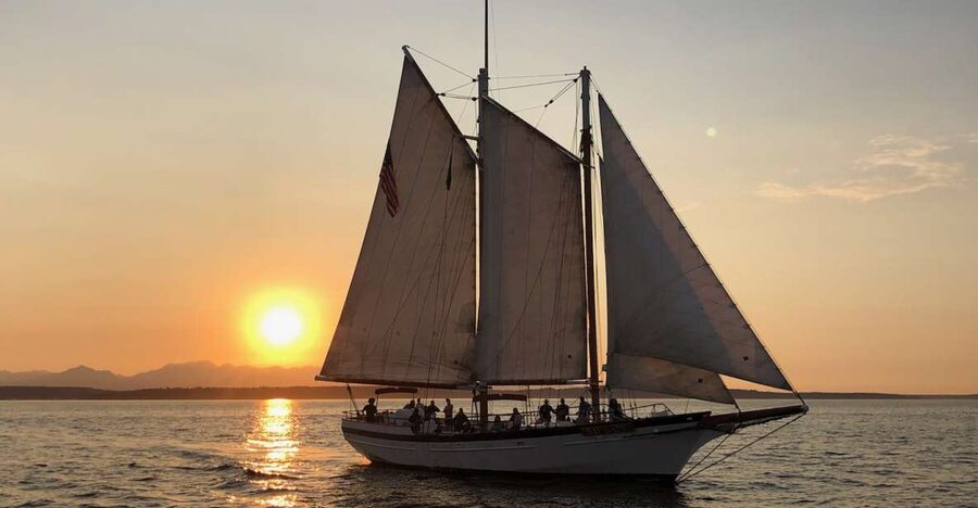 Seattle: Tall Sailboat Sunset Harbor Cruise - Sunset behind the Olympic Mountains