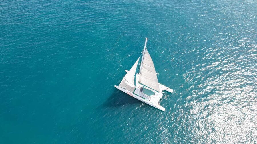 Valencia: Sailing Catamaran with Swimming & Optional DJ - The suspended net is the best seat on board